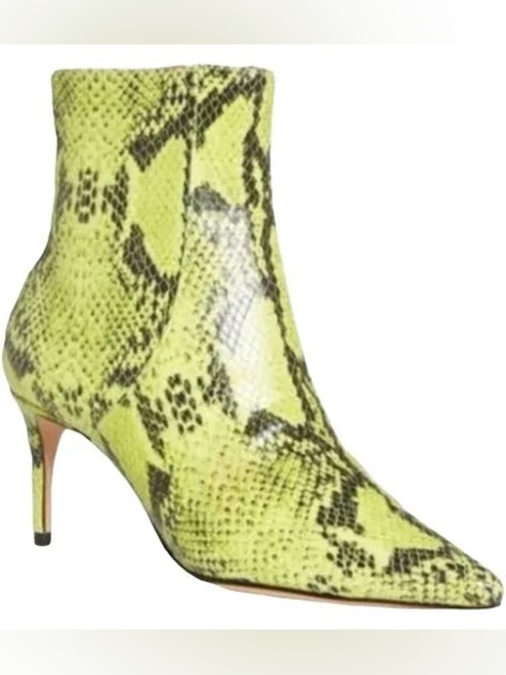 SCHUTZ Neon Yellow Snake-Print Pointed Ankle Boot